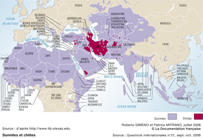 La géographie des Etats sunnites et chiites