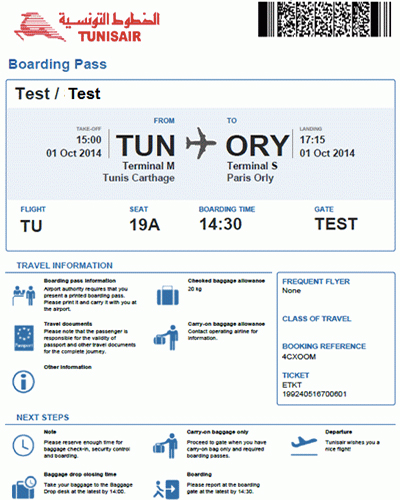 Tunisair - Enregistrement en ligne