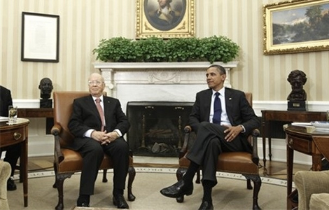 Barak Obama reçoit Caid Essebsi à la Maison Blanche en 2011.