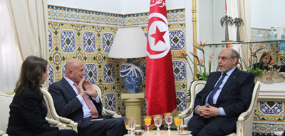 Néjib Chebbi et Maya Jeribi reçus par Hamadi Jebali.