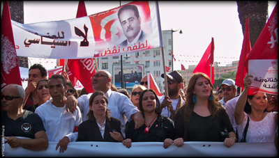Lotfi Naqdh dans l'esprit de tous les manifestants (Ph. Mohamed M'Dallah).