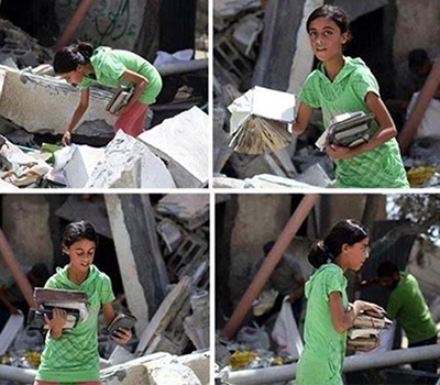 Gaza--Une-jeune-fille-ramasse-ses-livres